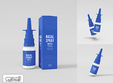 طرح لایه باز موک بطری آپ قطره بینی - Nasal spray bottle with box mockup